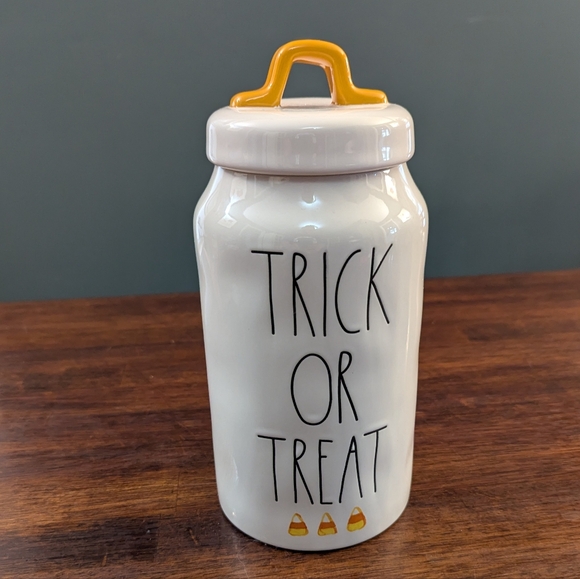 Rae Dunn Other - Rae Dunn Trick or Treat Canister with Orange Lid EUC
